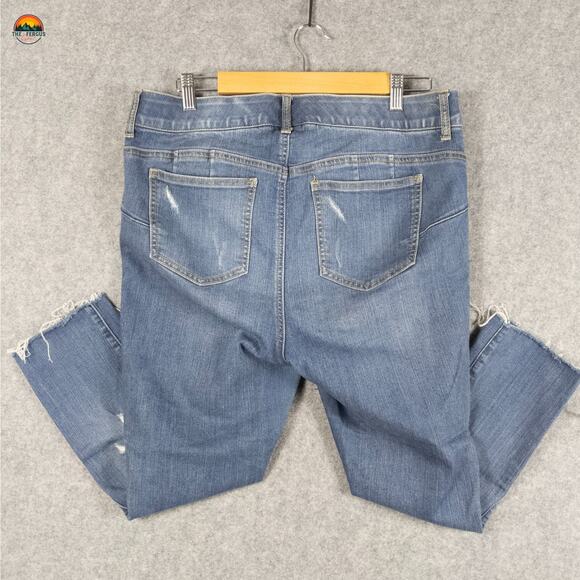 Torrid Bombshell Skinny Jeans Blue Distressed Fringe Denim Women's Plus Size 14S - Picture 5 of 13